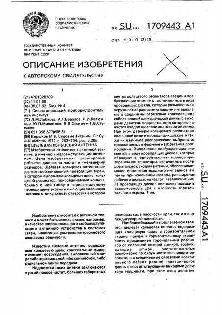 Щелевая кольцевая антенна (патент 1709443)