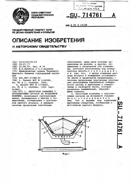 Ленточный конвейер с грузонесущим органом на воздушной подушке (патент 714761)