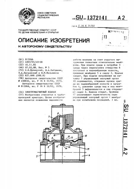 Электромагнитный клапан (патент 1372141)