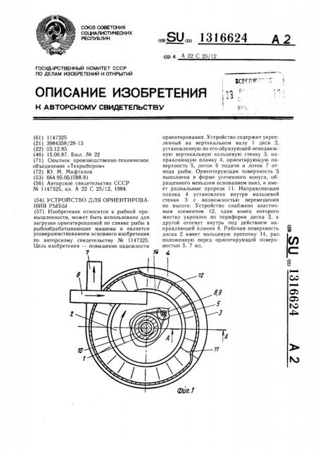 Устройство для ориентирования рыбы (патент 1316624)