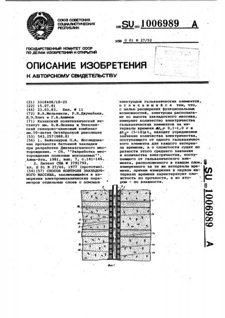 Способ контроля закладочного массива (патент 1006989)