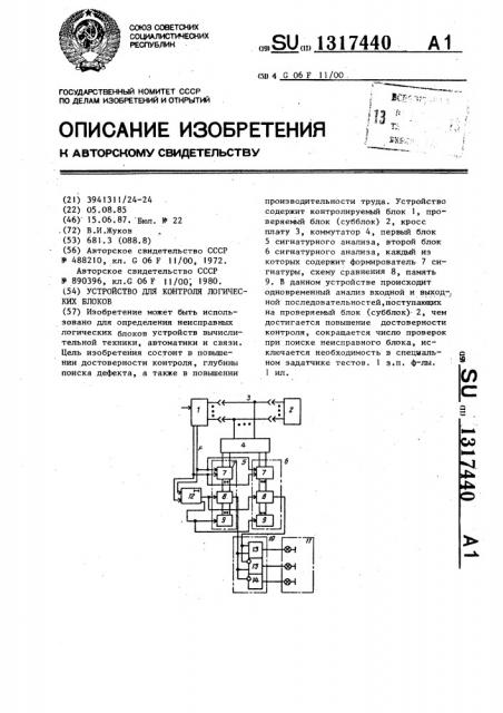 Устройство для контроля логических блоков (патент 1317440)