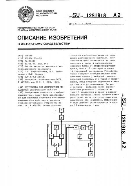 Устройство для диагностики механизмов циклического действия (патент 1281918)