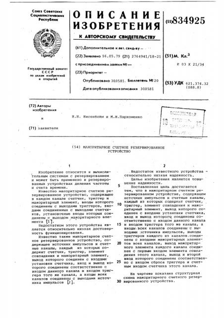 Мажоритарное счетное резервированноеустройство (патент 834925)