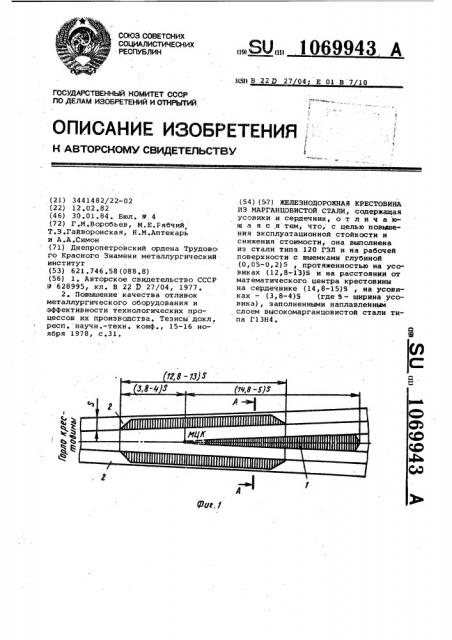 Железнодорожная крестовина из марганцовистой стали (патент 1069943)