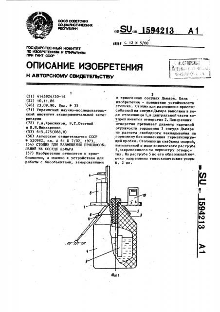 Столик для размещения приспособлений на сосуде дьюара (патент 1594213)