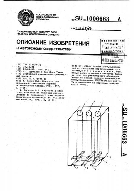 Строительный блок (патент 1006663)