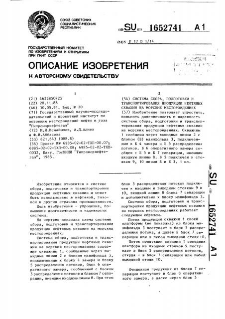 Система сбора, подготовки и транспортирования продукции нефтяных скважин на морских месторождениях (патент 1652741)