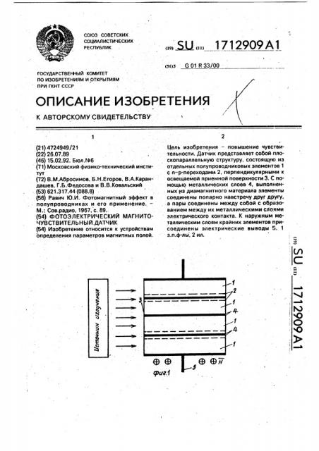 Фотоэлектрический магниточувствительный датчик (патент 1712909)