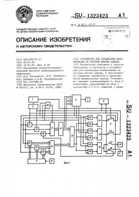 Устройство для управления локомотивами по системе многих единиц (патент 1323423)