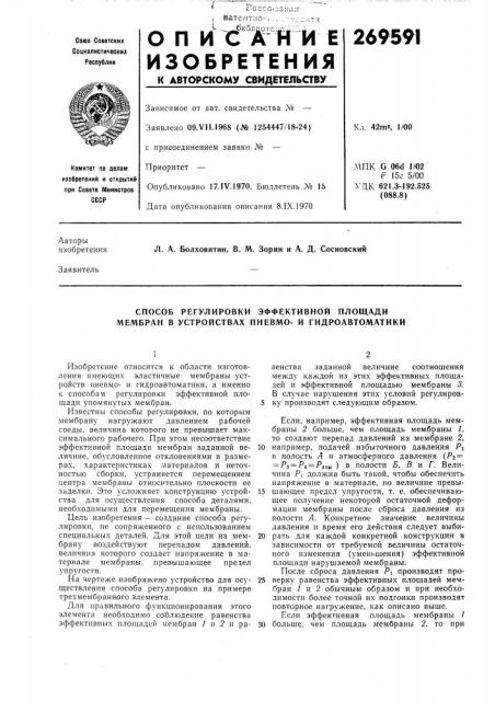 Способ регулировки эффективной площади мембран в устройствах пневмо- и гидроавтоматики (патент 269591)