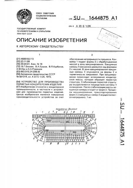 Устройство для производства пористых кондитерских изделий (патент 1644875)
