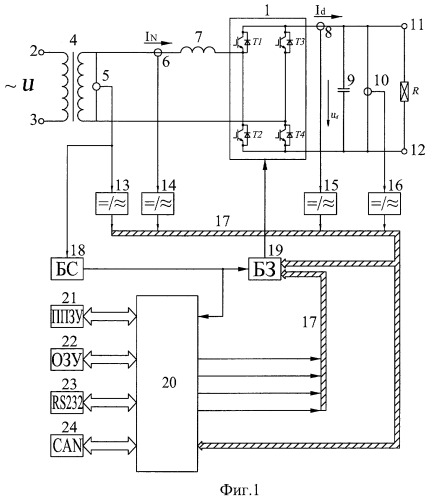 Способ управления четырёхквадрантным преобразователем с формированием модулирующего сигнала (патент 2396690)
