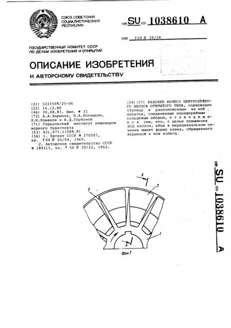 Рабочее колесо центробежного насоса открытого типа (патент 1038610)