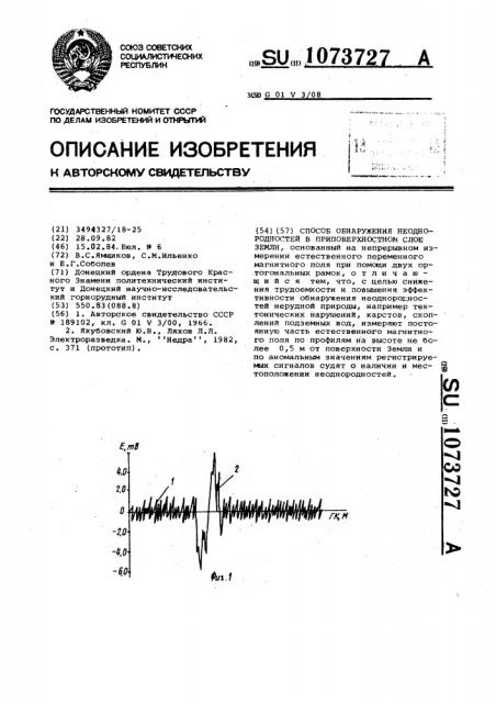 Способ обнаружения неоднородностей в приповерхностном слое земли (патент 1073727)