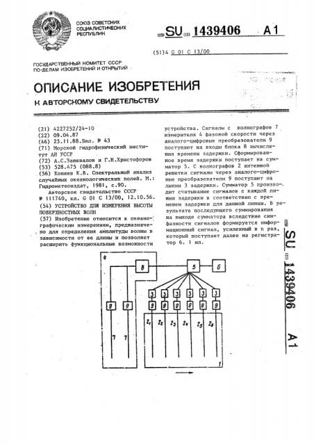 Устройство для измерения высоты поверхностных волн (патент 1439406)