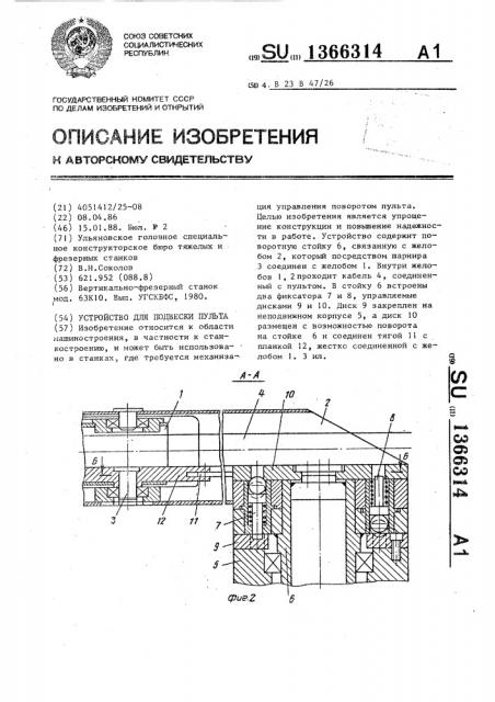 Устройство для подвески пульта (патент 1366314)