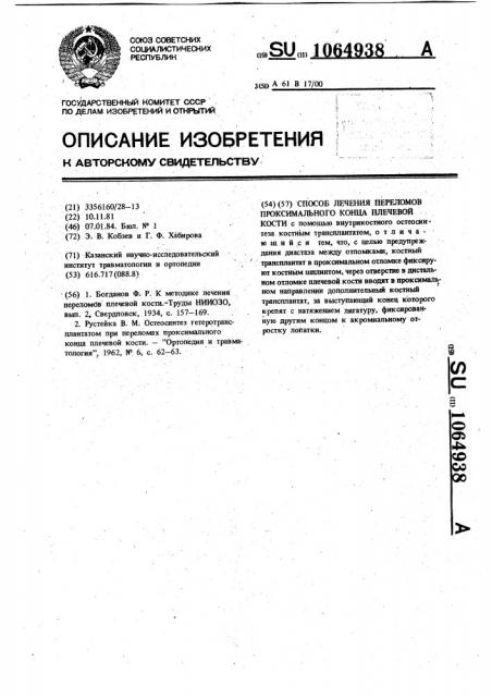 Способ лечения переломов проксимального конца плечевой кости (патент 1064938)