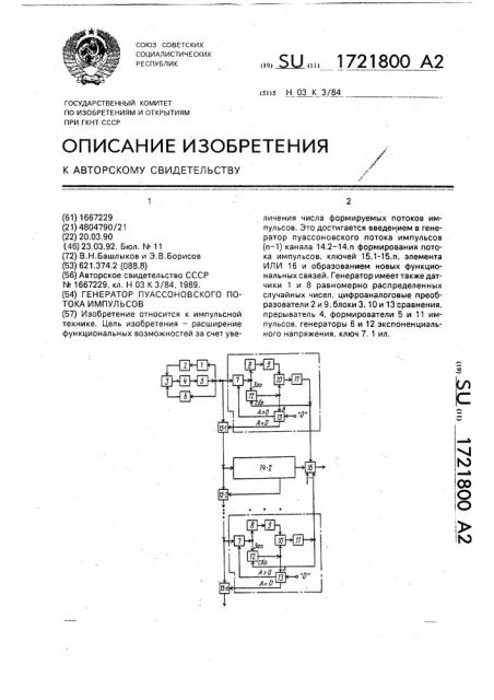 Генератор пуассоновского потока импульсов (патент 1721800)