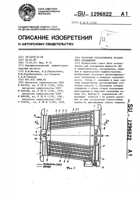 Роторный теплообменник воздушного охлаждения (патент 1296822)