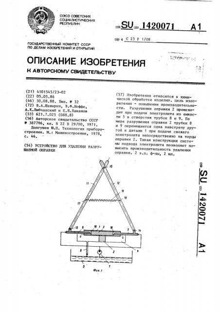 Устройство для удаления разрушаемой оправки (патент 1420071)