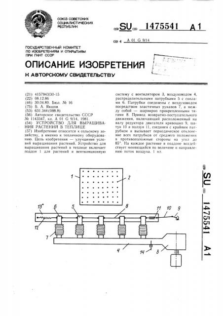 Устройство для выращивания растений в теплице (патент 1475541)