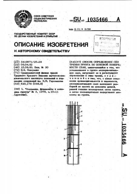 Способ определения сил трения грунта по боковой поверхности сваи (патент 1035466)