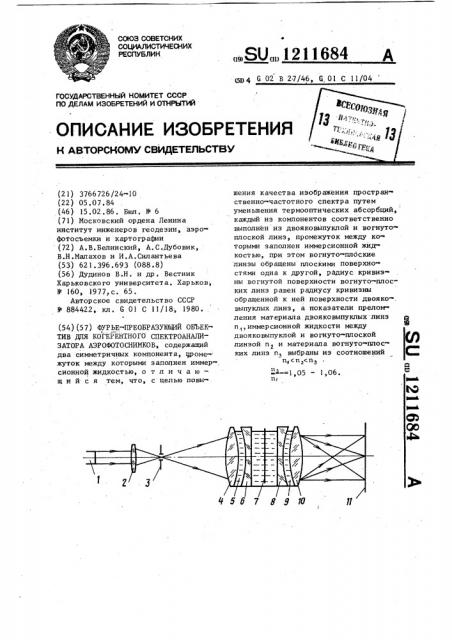 Фурье-преобразующий объектив для когерентного спектроанализатора аэрофотоснимков (патент 1211684)