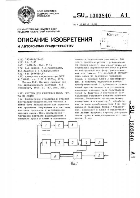 Система для измерения массы груза на судах (патент 1303840)