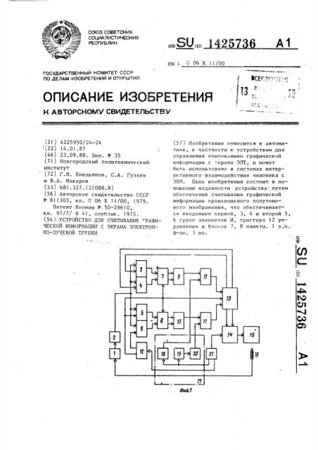 Устройство для считывания графической информации с экрана электроннолучевой трубки (патент 1425736)