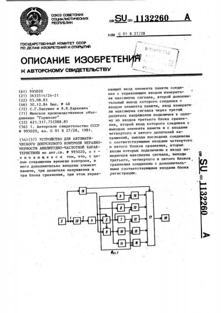 Устройство для автоматического допускового контроля неравномерности амплитудно-частотной характеристики (патент 1132260)