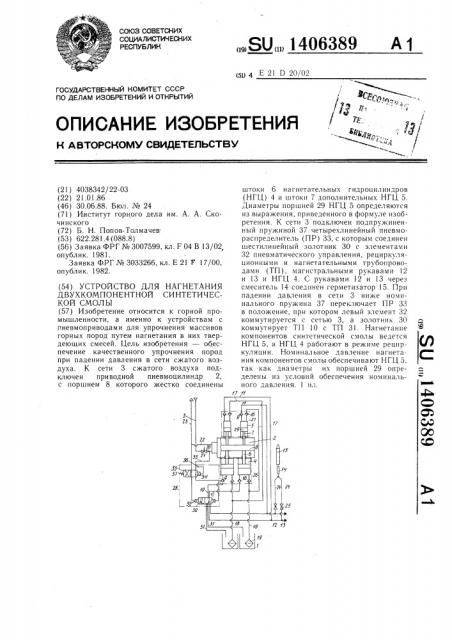 Устройство для нагнетания двухкомпонентной синтетической смолы (патент 1406389)