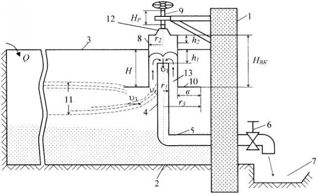 Устройство для сброса и регулирования глубины забора воды из отстойника (патент 2334047)