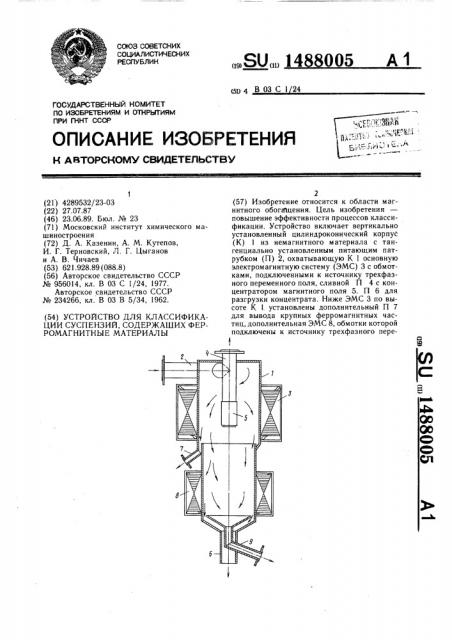 Устройство для классификации суспензий, содержащих ферромагнитные материалы (патент 1488005)