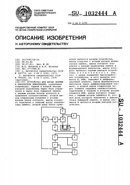 Устройство ввода данных в накопитель информации (патент 1032444)