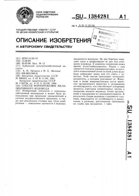 Способ формирования мелиоративного водовода (патент 1384281)