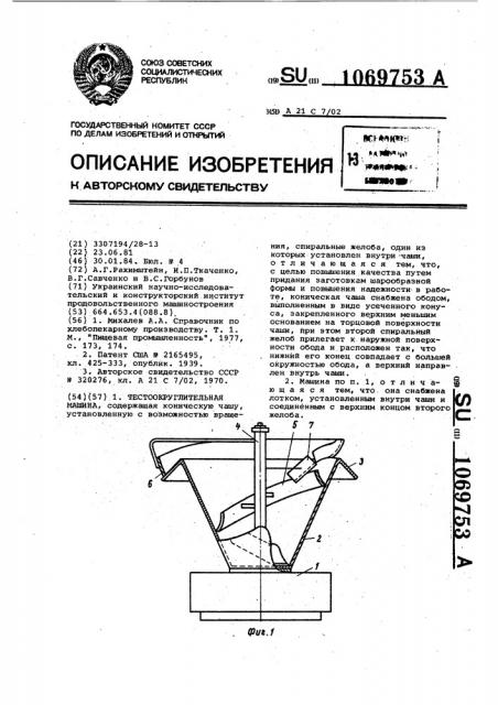 Тестоокруглительная машина (патент 1069753)