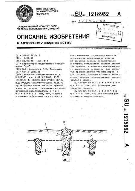 Способ подготовки почвы под посадку плодово-ягодных культур (патент 1218952)