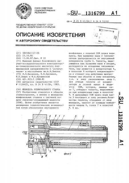 Шпиндель шлифовального станка (патент 1316799)