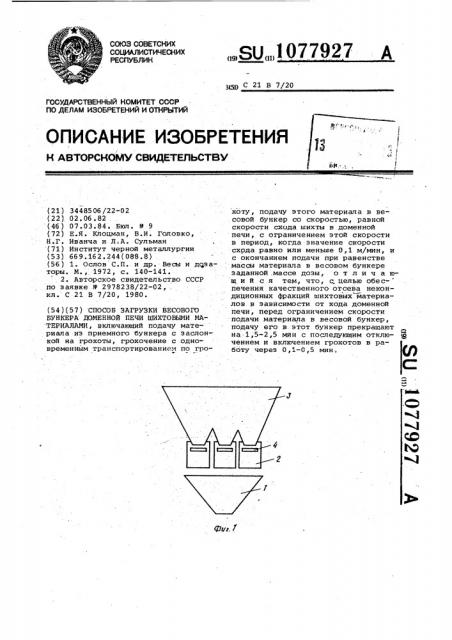 Способ загрузки весового бункера доменной печи шихтовыми материалами (патент 1077927)