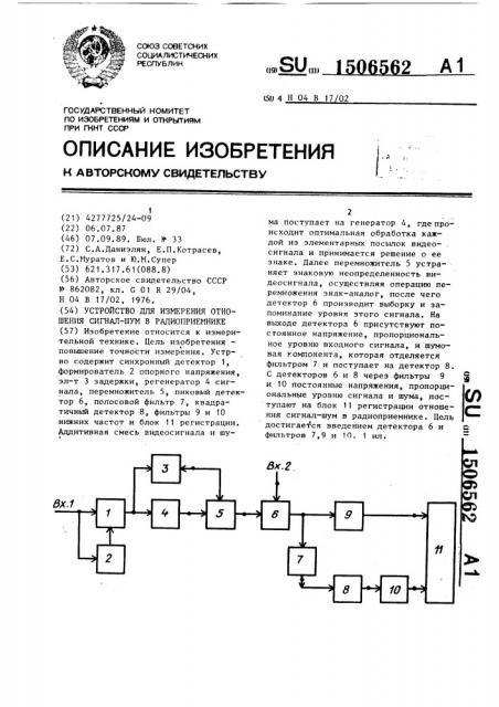 Устройство для измерения отношения сигнал-шум в радиоприемнике (патент 1506562)