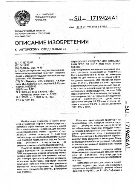 Моющее средство для отмывки танкеров от остатков нефтепродуктов (патент 1719424)