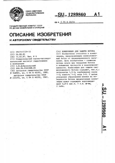 Композиция для защиты бетона (патент 1289860)
