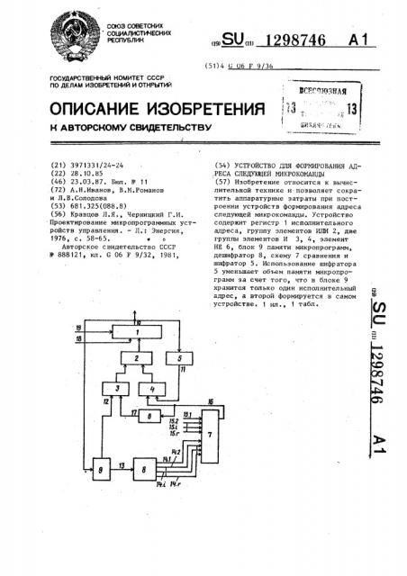 Устройство для формирования адреса следующей микрокоманды (патент 1298746)