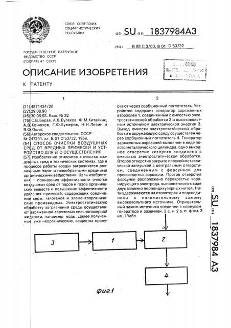 Способ очистки воздушных сред от вредных примесей и устройство для его осуществления (патент 1837984)