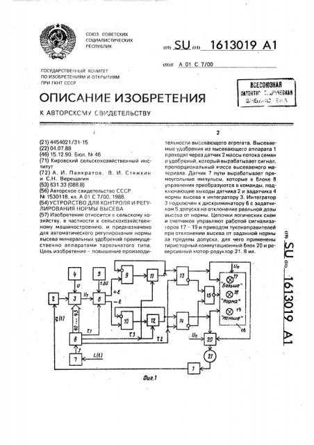 Устройство для контроля и регулирования нормы высева (патент 1613019)