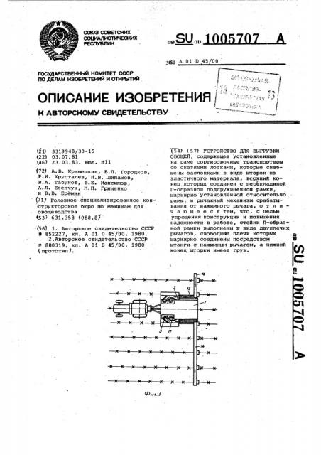 Устройство для выгрузки овощей (патент 1005707)