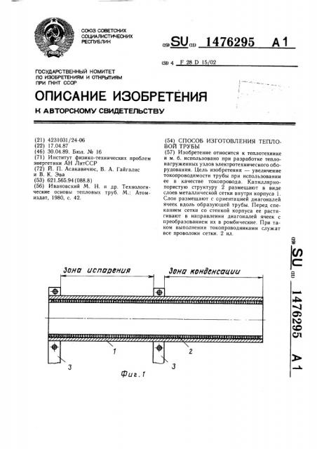 Способ изготовления тепловой трубы (патент 1476295)