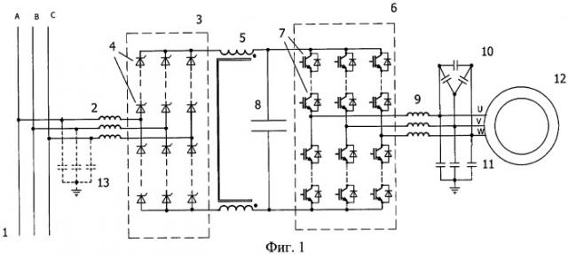 Бестрансформаторный преобразователь частоты для регулируемого средневольтного электропривода (патент 2414043)