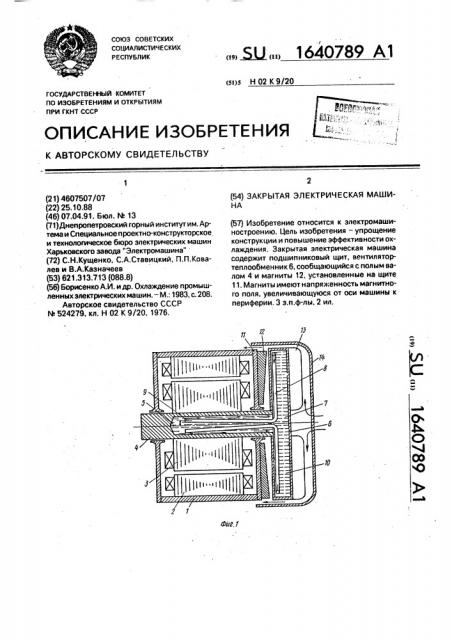 Закрытая электрическая машина (патент 1640789)